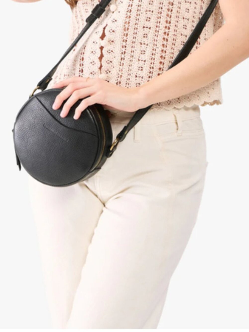 Portland Leather Black Round Crossbody Bag - Small - Picture 7 of 7